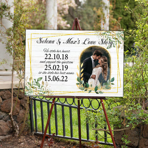 Personalized Love Story Lawn Sign, He Stole Her Heart And Popped The Question, She Stole His Last Name , Gift For Wedding Day