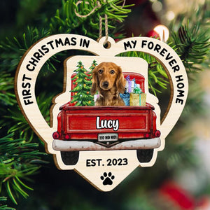 First Christmas In My Forever Home, Custom Pet Photo And Name - Personalized Custom Shaped Wooden Ornament - Gift For Pet Lover, Christmas Gift