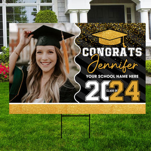 Congrats Class Of 2024, Custom Color, Your Photo And Texts, Personalized Lawn Sign, Yard Sign, Gift For Graduation