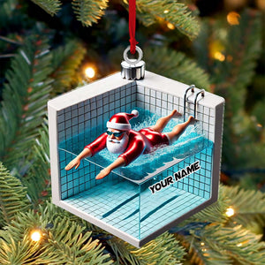 Swimming Santa Christmas Ornament, Personalized Ornament