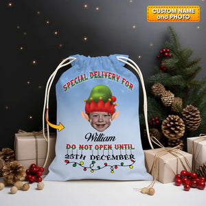 Special Christmas Delivery For Kid Custom Photo And Text, Personalized String Bag, Christmas Gift