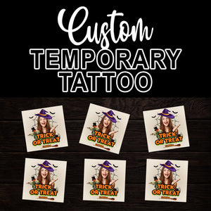 Trick Or Treat - Halloween Funny Tattoo - Custom Photo And Name Temporary Tattoo, Fake Tattoo