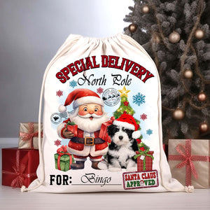 Christmas Special Delivery North Pole For Pet - Custom Photo And Name, Personalized String Bag, Gift For Pet Lover, Christmas Gift