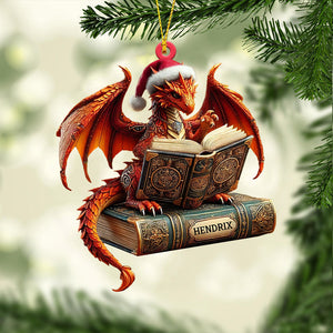 Dragon Reading Book Christmas Ornament, Personalized Ornament