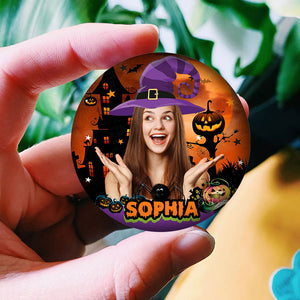 Custom Photo And Name - Personalized Halloween Pin Button Badge, Halloween Gift