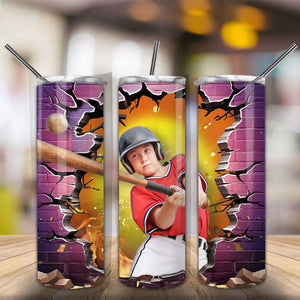 Custom Baseball Hero Photo - Personalized Skinny Tumbler, Gift For Baseball Lover