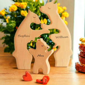 Personalized Bear Family Puzzle Wooden - Wooden Pet Carvings, Gift For Family, Gift For Couple