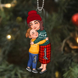 Grandma And Kid Hugging, Christmas Decor - Personalized Acrylic Ornament - Gift For Family