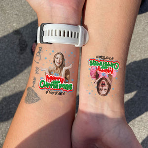 Merry Christmas Party, Custom Photo And Text Temporary Tattoo, Personalized Tattoo, Fake Tattoo