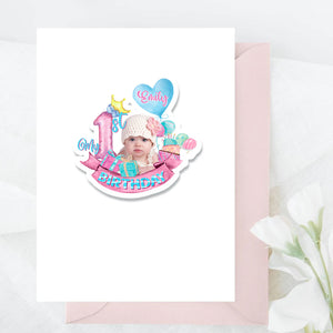 Personalized 1st Birthday Sticker, Custom Photo And Text Name, Birthday Gift