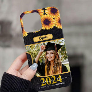 Congratulation Graduated, Sunflowers Custom Photo And Name Graduation Phone Case - Personalized Phone Case, Graduation Gift