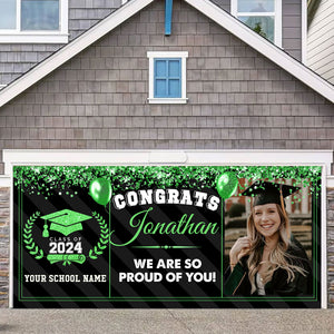 Congrats 2024 We Are So Proud Of You! - Personalized Photo, Your Name And School Name Single Garage, Garage Door Banner Covers - Garage Door Banner Decorations