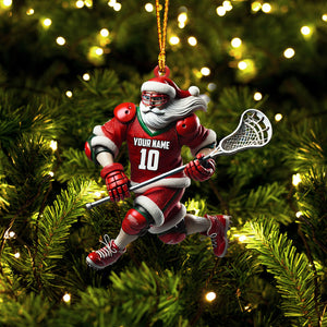 Santa Lacrosse Christmas Ornament, Personalized Ornament