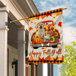 Happy Fall Y'all - Personalized Photo And Name Cutie Puppy And Cutie Kittie Flag - Gift For Pet Lovers