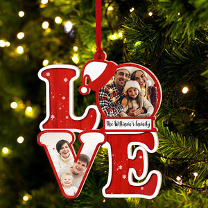 L.O.V.E For Christmas, Custom Photo And Family Name - Personalized Custom Shaped Wooden Ornament - Gift For Family