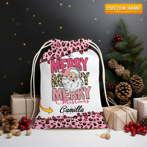 Cute Santa Personalized Merry Christmas String Bag