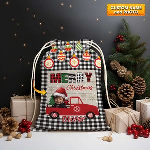 Merry Christmas Car Custom Photo And Name, Personalized String Bag, Christmas Gift