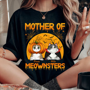 Mother Of Meownsters - Custom Cat And Name - Personalized T-Shirt - Halloween Cat Lover Gift