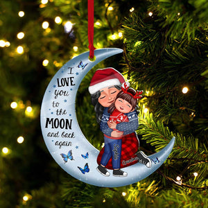 I Love You To the Moon And Back, Grandma, Mom Hugging Grandkid, Kid - Custom Appearances And Names - Personalized Acrylic Ornament- Christmas Gift For Family