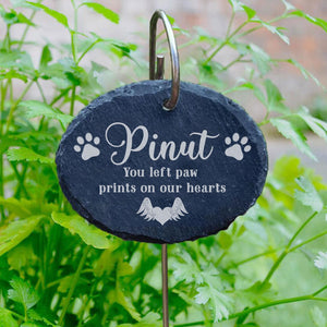 You Left Paw Prints On Our Hearts - Personalized Pet Memorial Garden Slate And Hook - Pet Lovers