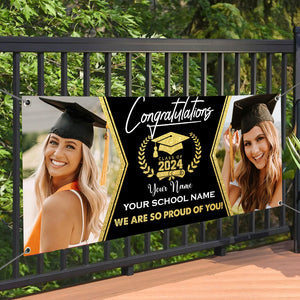 We Are So Proud Of You, Congrats Class Of 2024- Personalized Photo And Texts Graduated Banner, Decoration Gifts