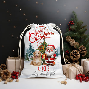 Merry Christmas Pet With Santa Claus - Personalized String Bag, Gift For Family, Christmas Gift