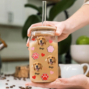 My Dog Is My Valentine - Cutie Puppy - Custom Photo And Name - Personalized Glass Bottle, Frosted Bottle, Gift For Pet Lover