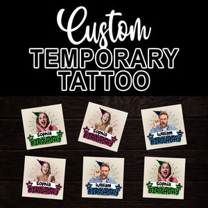 Color Birthday Party, Custom Face Photo And Name Temporary Tattoo, Personalized Party Tattoo, Fake Tattoo