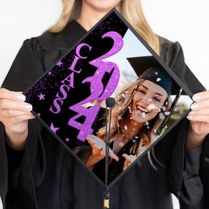 Class 2024, Colorful Flowers Custom Photo Grad Cap Topper - Personalized Customized Graduation Cap, Graduation Gift