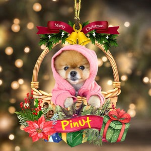 Merry Christmas Cute Pet Photo  - Custom Photo And Name, Personalized Acrylic Ornament - Gift For Pet Lover