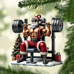 Santa Muscle Weightlifting Christmas Ornament, Personalized Ornament