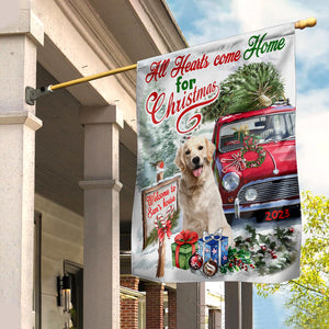 All Hearts Come Home For Christmas - Personalized Pet Photo And Name Flag - Christmas Gift, Gift For Pet Lovers