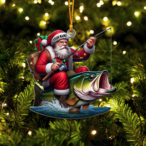 Fishing Santa Christmas Ornament, Personalized Ornament