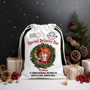 Special Delivery Custom Photo And Name, Personalized String Bag, Christmas Gift