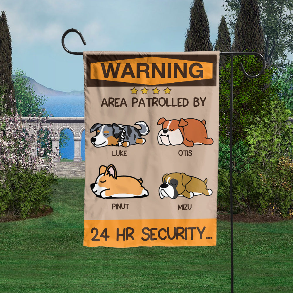 Warning Area Patrolled By 24 Hr Security - Personalized Cutie Puppy and Kittie Flag, Gift For Pet Lovers