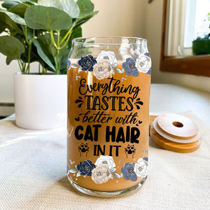 Everything Tastes Better With Cat Hair In It - Customization Cutie Kittie Glass Bottle, Frosted Bottle, Gift For Cat Lovers