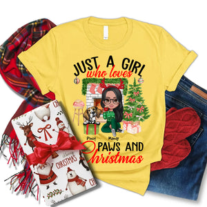 Just A Girl Who Loves Paws And Christmas - Custom Appearance, Pets And Names - Personalized T-Shirt - Gift For Pet Lovers