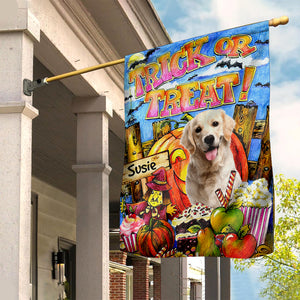 Halloween Trick or Treat - Personalized Pet Photo & Name Flag - Gift For Pet Lovers