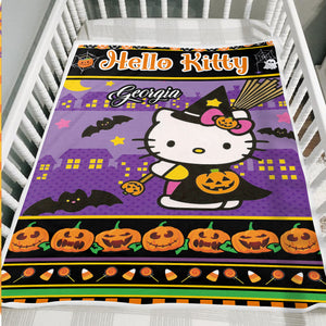 Hello Kitty Halloween  - Custom Name - Personalized Fleece Blanket