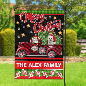 Merry Christmas Pet - Personalized Pet Photo, Name And Family Name Flag - Christmas Gift, Gift For Pet Lovers