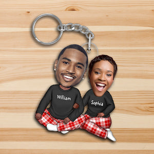 Christmas Couple Sitting, Custom Appearances And Names - Christmas Gift For Couple - Personalized Acrylic Keychain