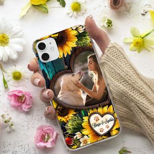 Sunflower Heart And Paw - Custom Photo And Name - Personalized Phone Case, Family Gift, Gift For Pet Lover