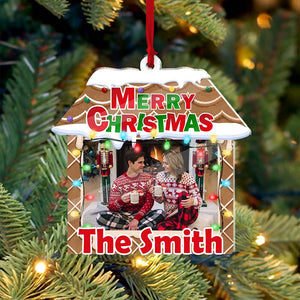 Merry Christmas Family - Custom Photo And Family Name, Personalized Acrylic Ornament - Gift For Christmas