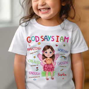 God Says I Am, Custom Appearance And Name - Personalized T-Shirt - Gift For Family, Gift For Kids