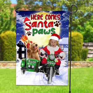 Here Comes Santa Paws - Custom Pet Photo And Name Flag - Christmas Gift, Gift For Pet Lovers