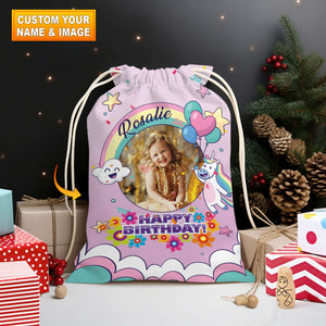 Happy Birthday Party Pink Bag Personalized Christmas String Bag