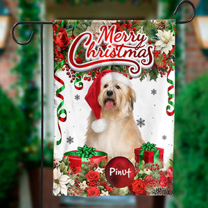 Merry Christmas - Personalized Pet Photo And Name Flag - Gift For Pet Lovers, Christmas Gift