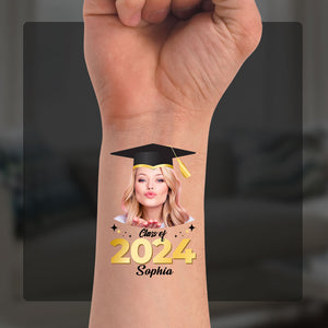 Class Of 2024 Party, Custom Face Photo And Texts Temporary Tattoo, Personalized Tattoo, Fake Tattoo