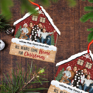 All Hearts Come Home For Christmas, Custom Photo And Name - Personalized Custom Shaped Wooden Ornament - Gift For Family