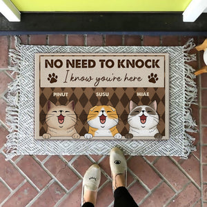 No Need To Knock I Know You Are Here  - Custom Cats And Names - Personalized Doormat - Pet Lover Gift